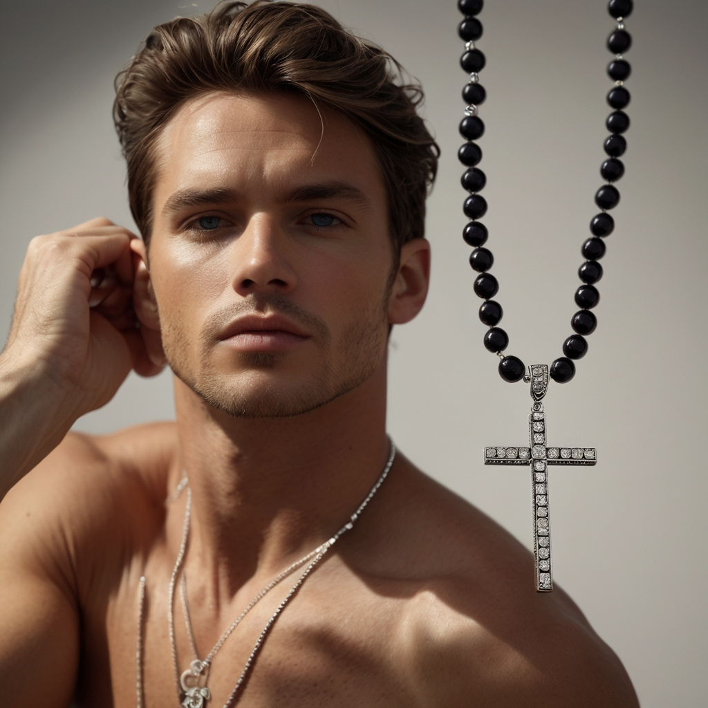 gavu 6mm crystal beaded cross necklace for men